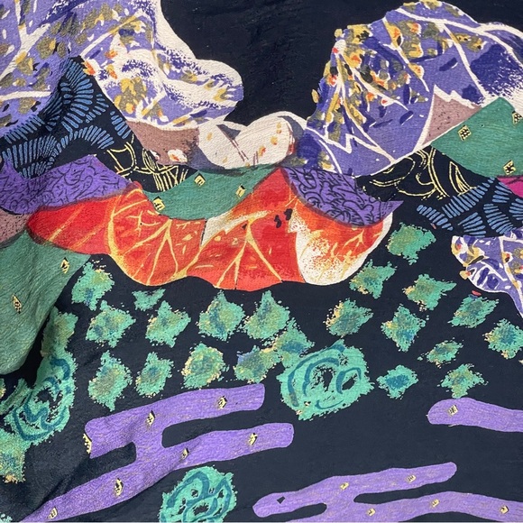 VTG M Polo Tsuru Rayon Kimono Women’s One Size Purple Black Floral Reversible - Picture 4 of 7